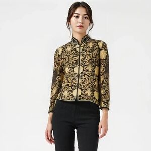 Chinese LAOGUDAI Brocade Womens Jacket Size Medium/small LG Gold Black Stunning